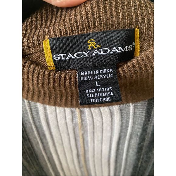 Stacy Adams Brown Cream Gray Stripe Acrylic Sweater Men's Size Large - Picture 8 of 11